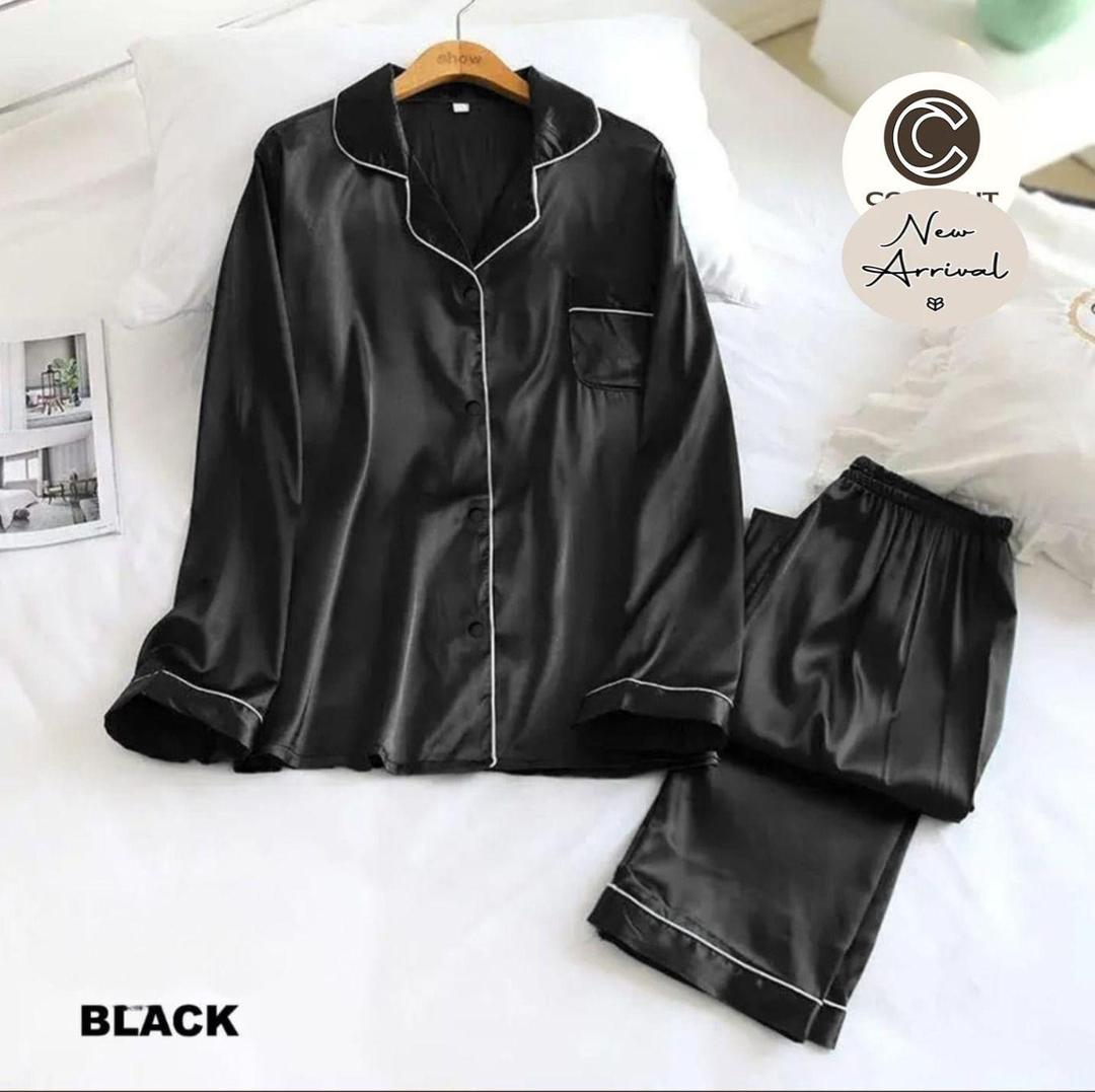 2 Pcs Women's Stitched Plain Night Suit