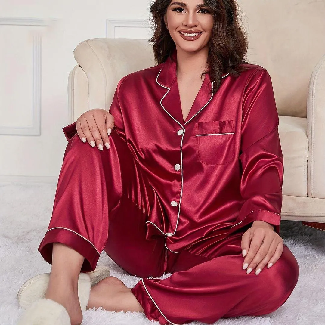 3 Pcs Women's Stitched Silk Plain Night Suit