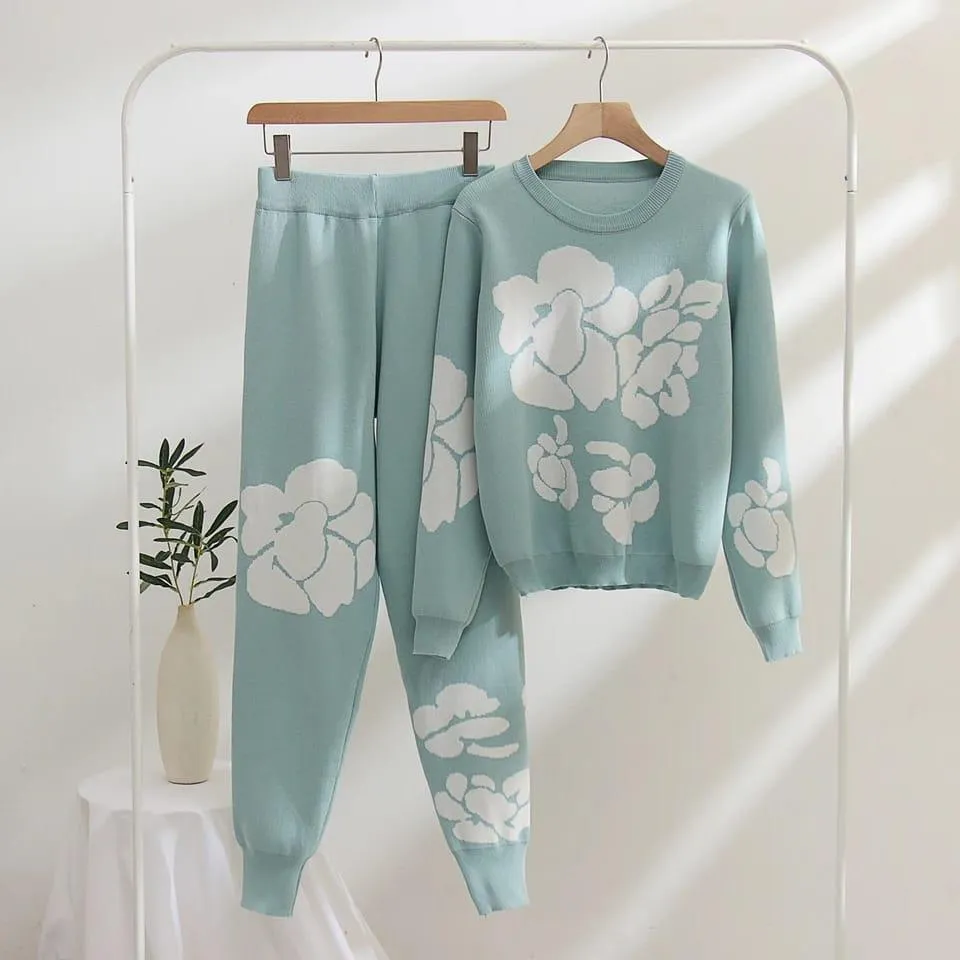 2 Pcs Women's Stitched Fleece Printed Sweatshirt Tracksuit