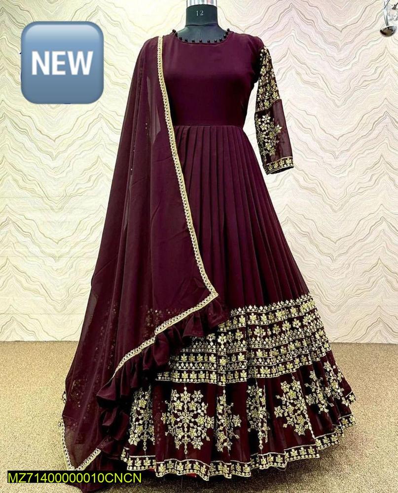 3 Pcs Women's Stitched Silk Embroidered Maxi