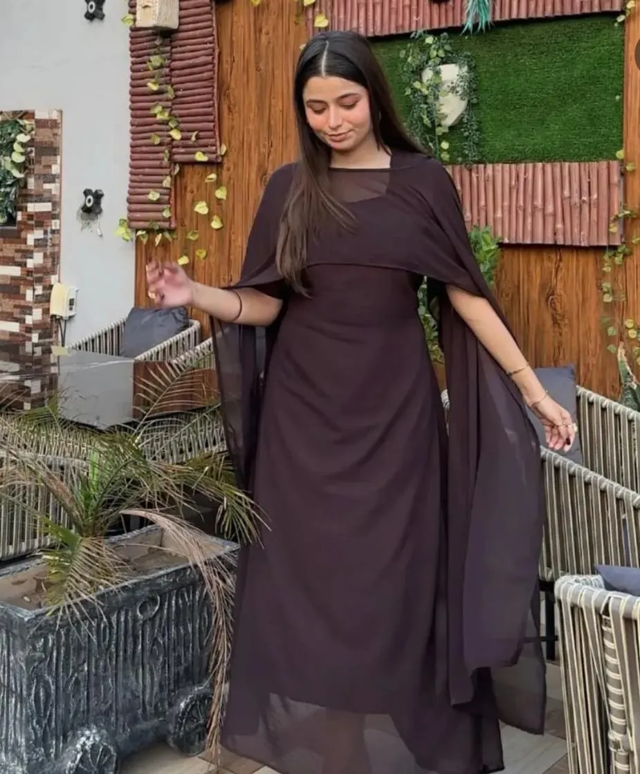 1 Pc Women's Stitched Chiffon Plain Maxi