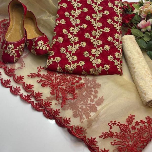 3 Pcs Women's Unstitched Embroidered Suit