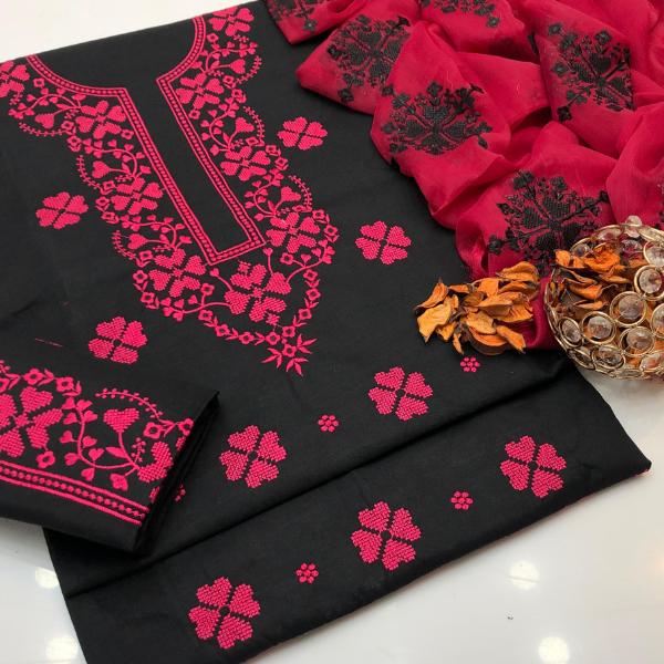 3 Pcs Women's Unstitched Embroidered Suit