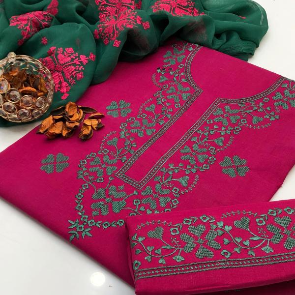 3 Pcs Women's Unstitched Embroidered Suit