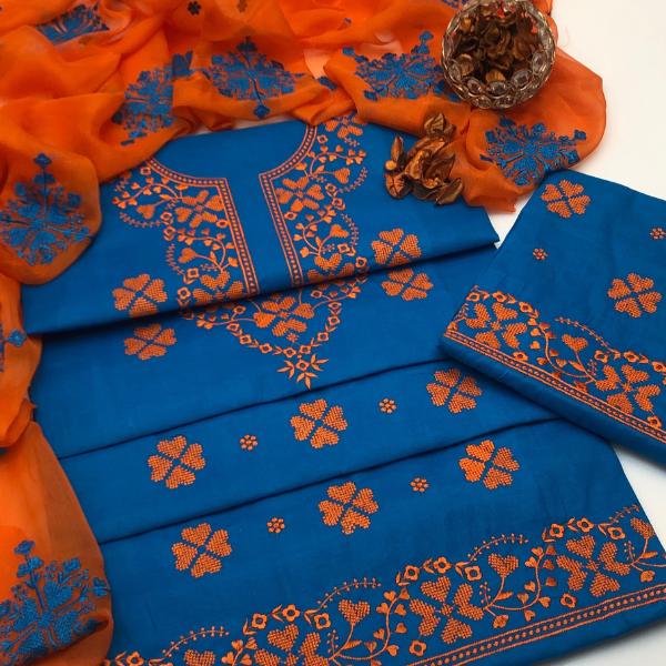 3 Pcs Women's Unstitched Embroidered Suit