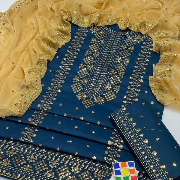 3 Pcs Women's Unstitched Embroidered Suit