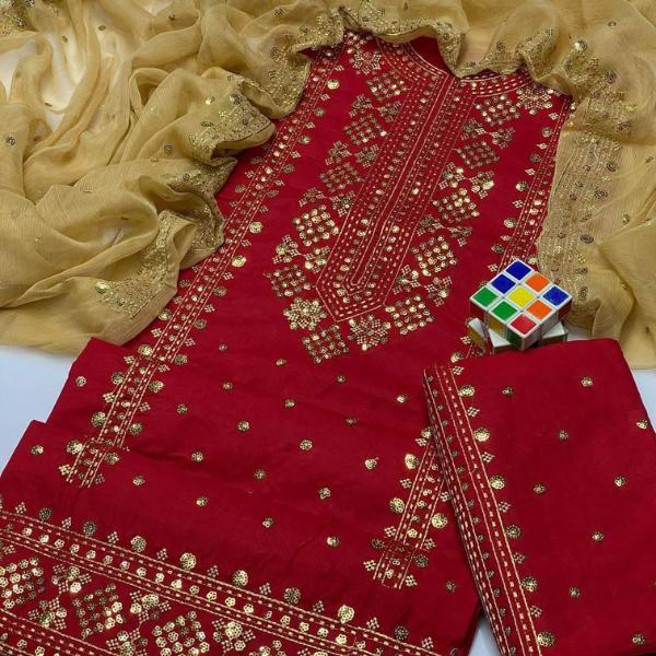3 Pcs Women's Unstitched Embroidered Suit
