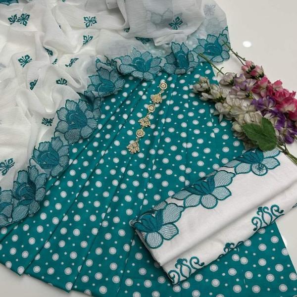 3 Pcs Women's Unstitched Embroidered Suit