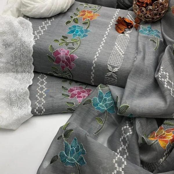 3 Pcs Women's Unstitched Embroidered Suit