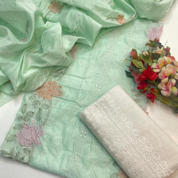 3 Pcs Women's Unstitched Embroidered Suit