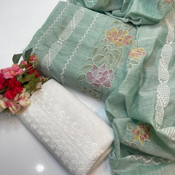 3 Pcs Women's Unstitched Embroidered Suit