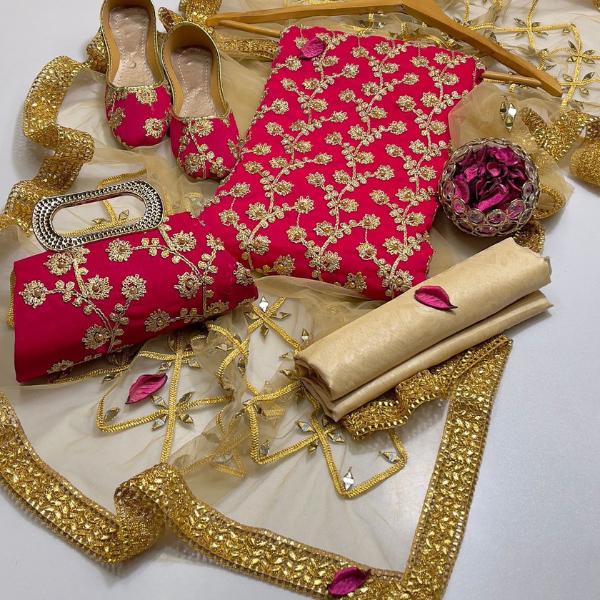 3 Pcs Women's Unstitched Embroidered Suit