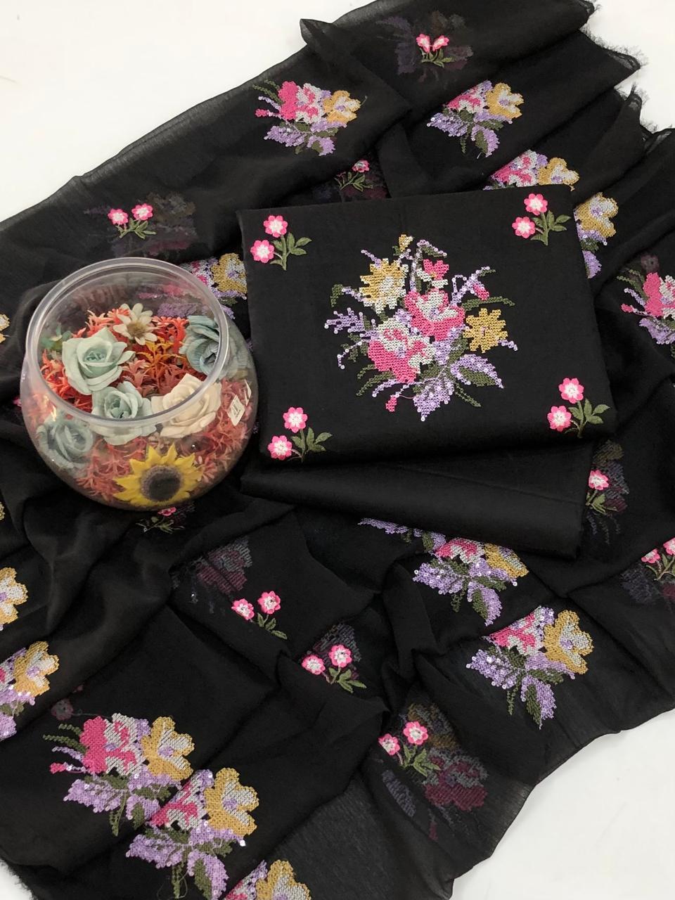 3 Pcs Women's Unstitched Embroidered Suit