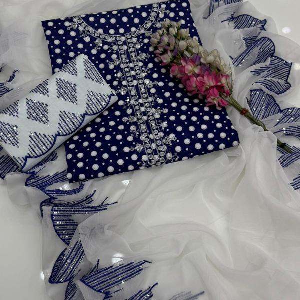 3 Pcs Women's Unstitched Embroidered Suit