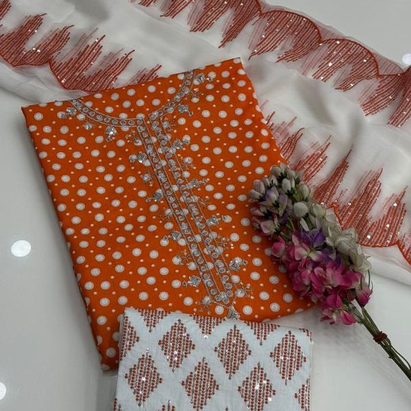 3 Pcs Women's Unstitched Embroidered Suit