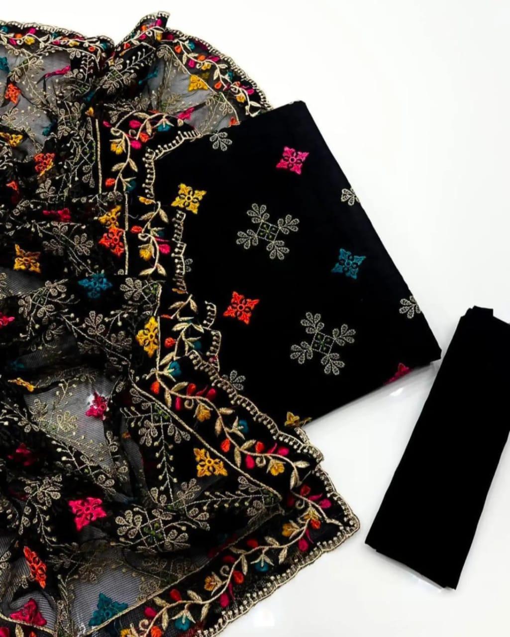 3 Pcs Women's Unstitched Embroidered Suit