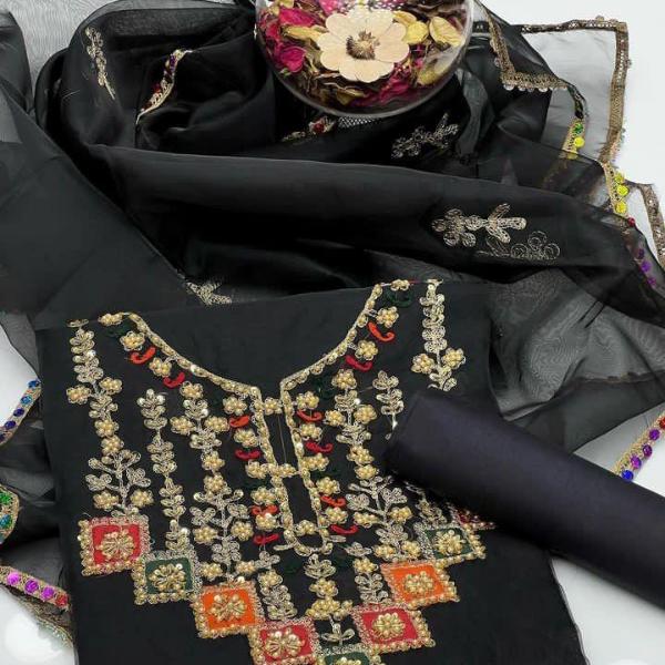 3 Pcs Women's Unstitched Embroidered Suit