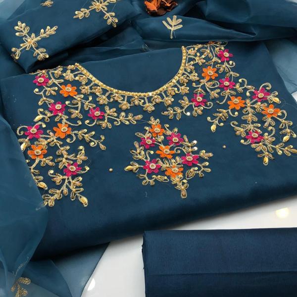3 Pcs Women's Unstitched Embroidered Suit