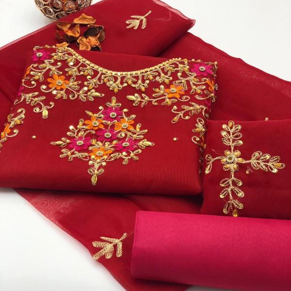 3 Pcs Women's Unstitched Embroidered Suit