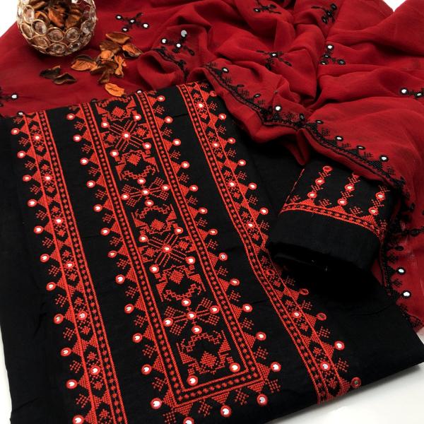 3 Pcs Women's Unstitched Embroidered Suit