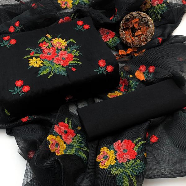 3 Pcs Women's Unstitched Embroidered Suit