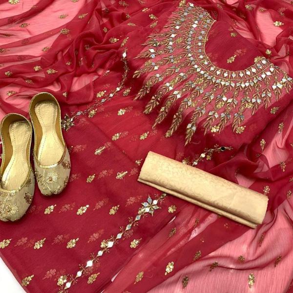 3 Pcs Women's Unstitched Embroidered Suit