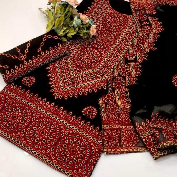 3 Pcs Women's Unstitched Embroidered Suit