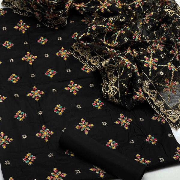 3 Pcs Women's Unstitched Embroidered Suit