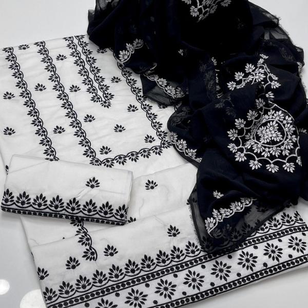 3 Pcs Women's Unstitched Embroidered Suit