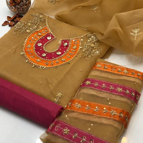 3 Pcs Women's Unstitched Embroidered Suit