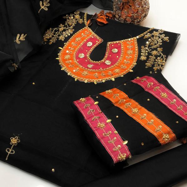 3 Pcs Women's Unstitched Embroidered Suit