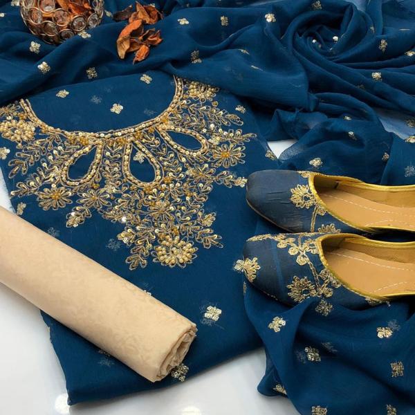 3 Pcs Women's Unstitched Embroidered Suit