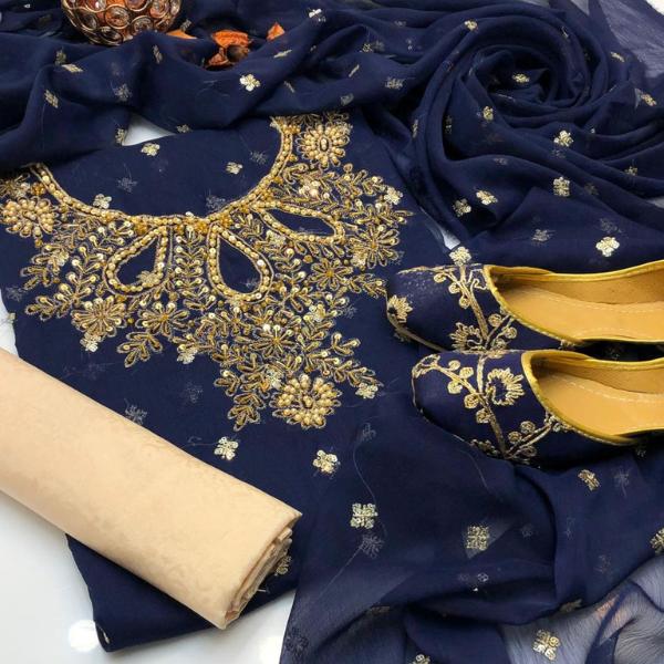 3 Pcs Women's Unstitched Embroidered Suit