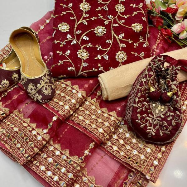 3 Pcs Women's Unstitched Embroidered Suit