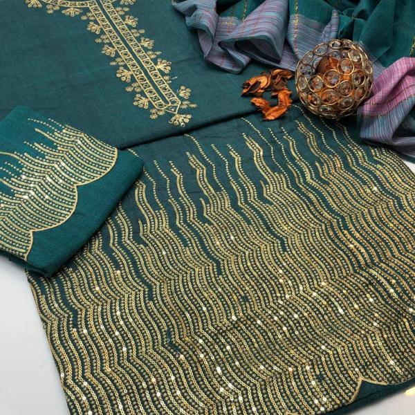 3 Pcs Women's Unstitched Embroidered Suit