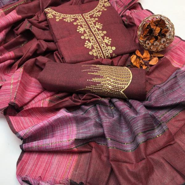 3 Pcs Women's Unstitched Embroidered Suit