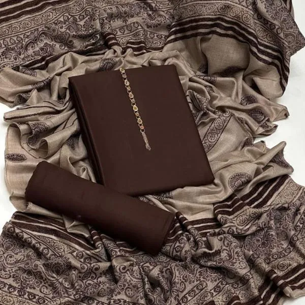 3 Pcs Women's Unstitched Plain Suit