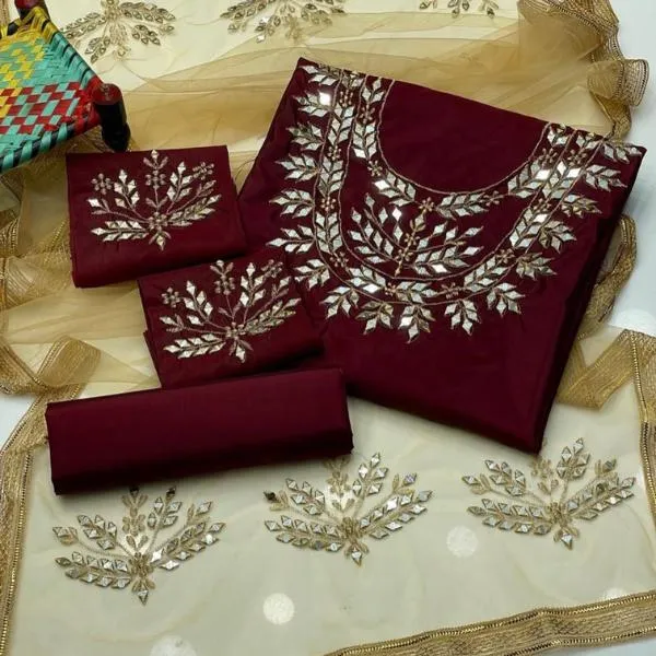 3 Pcs Women's Unstitched Embroidered Suit