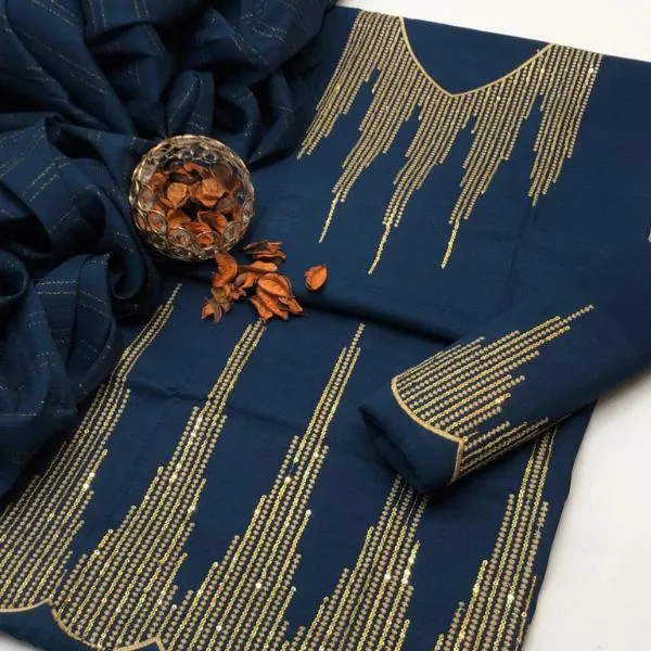 3 Pcs Women's Unstitched Embroidered Suit