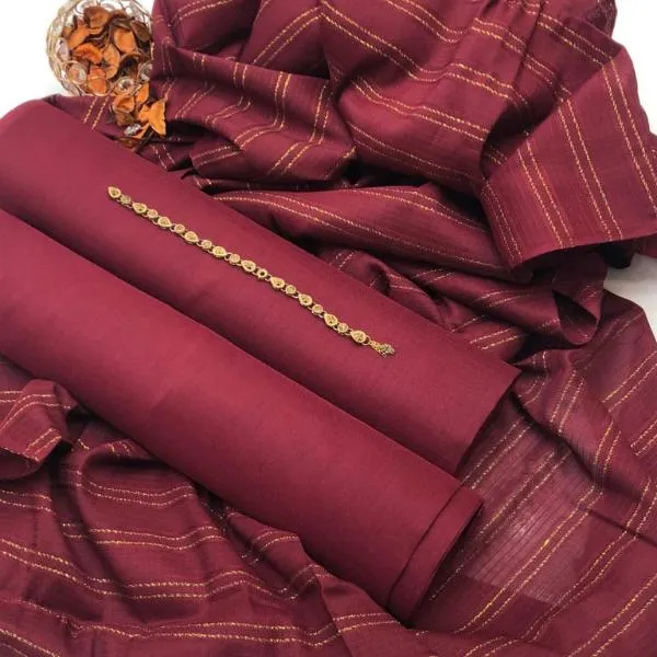 3 Pcs Women's Unstitched Plain Suit