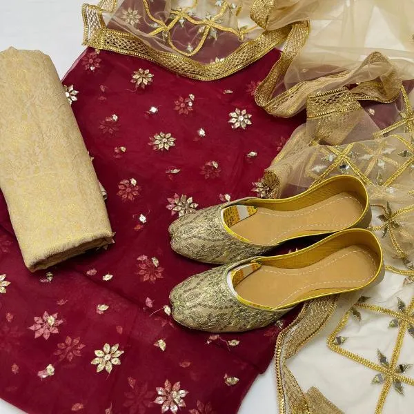 3 Pcs Women's Unstitched Embroidered Suit