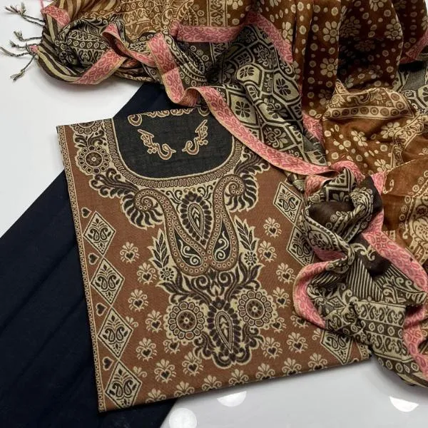 3 Pcs Women's Unstitched Embroidered Suit