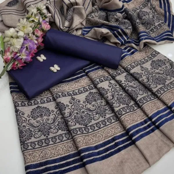 3 Pcs Women's Unstitched Plain Suit