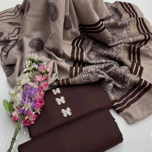 3 Pcs Women's Unstitched Plain Suit