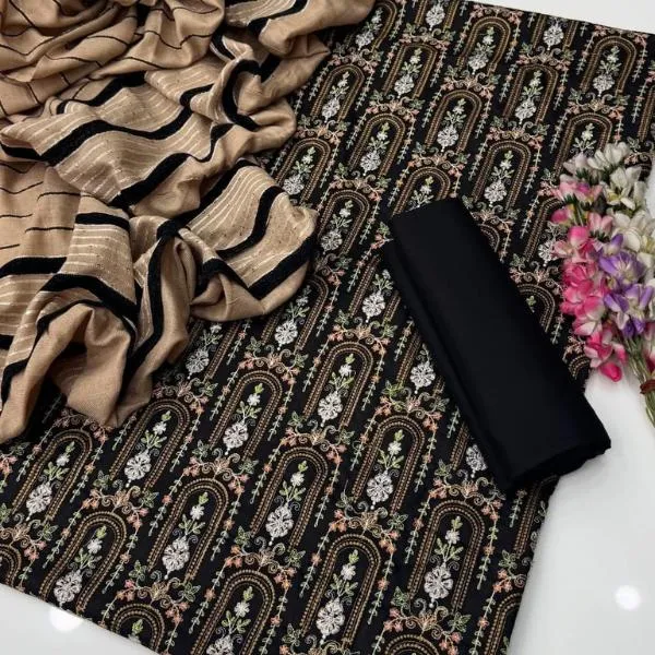 3 Pcs Women's Unstitched Embroidered Suit