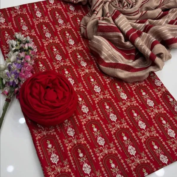 3 Pcs Women's Unstitched Embroidered Suit