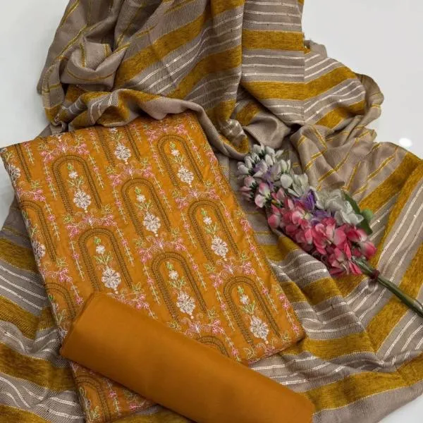 3 Pcs Women's Unstitched Embroidered Suit