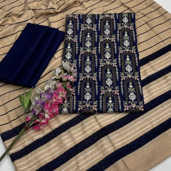 3 Pcs Women's Unstitched Embroidered Suit