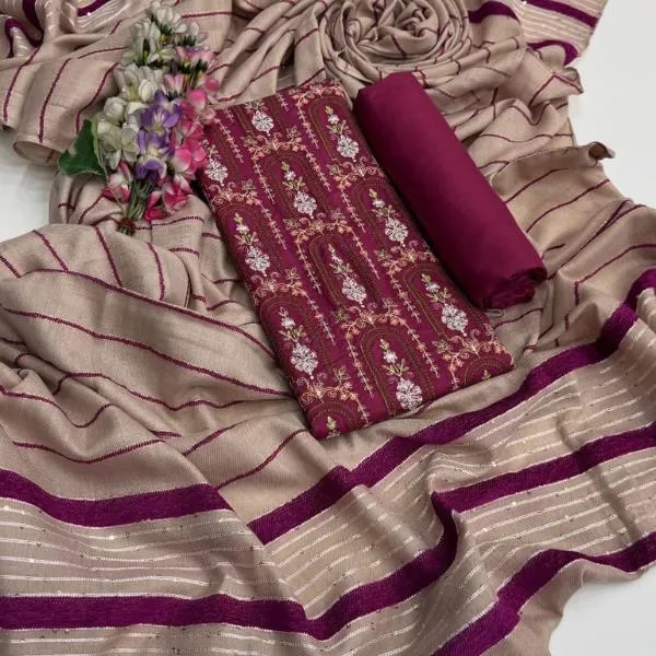 3 Pcs Women's Unstitched Embroidered Suit
