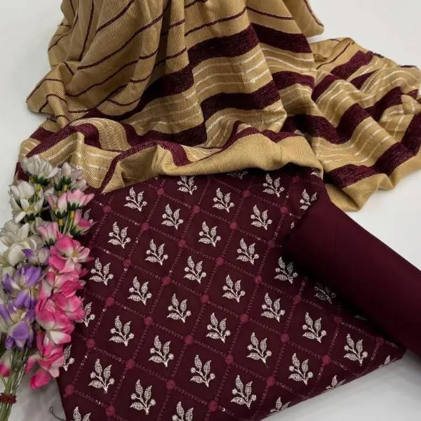 3 Pcs Women's Unstitched Embroidered Suit